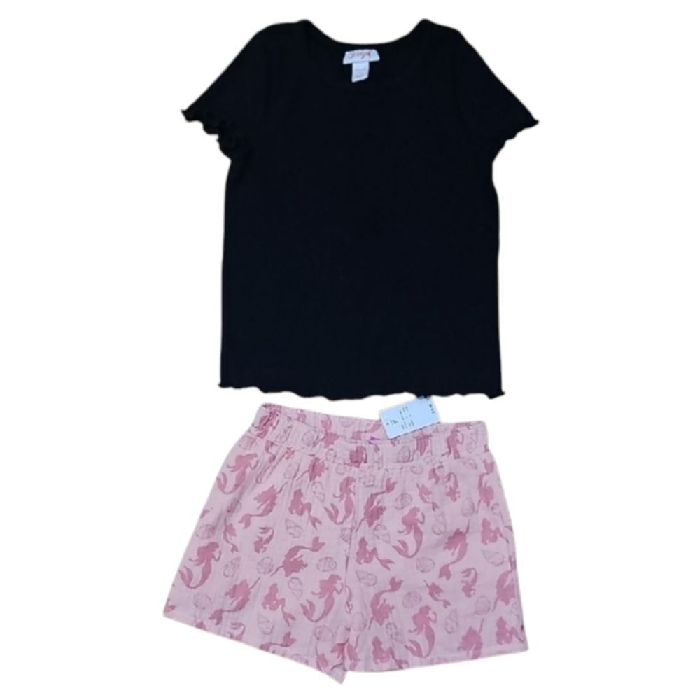 Cat And Jack Black Top and Disney Princess  Pink Shorts Bundle Size 5T